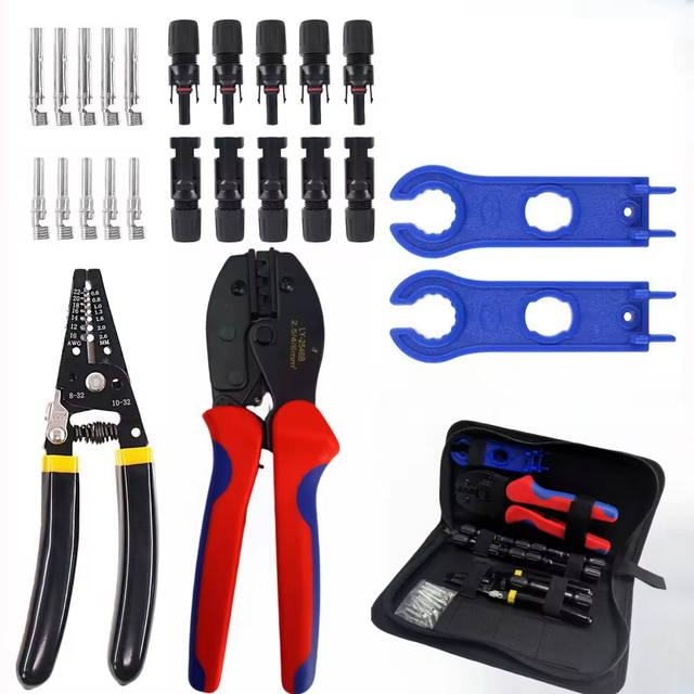 Multi-Functional Solar Crimper Pliers Kit Photovoltaic Cutting Connectors Hardware with Tool Set Bag for Solar-Related Products