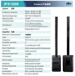 IPX1000 Altoparlante a Colonna Full-Range da 12 Pollici 1200 Watt <span class=keywords><strong>con</strong></span> <span class=keywords><strong>MP3</strong></span> in Classe D, a 3 Vie Attivo e Passivo, 2 Canali e Bluetooth - Product Image 2