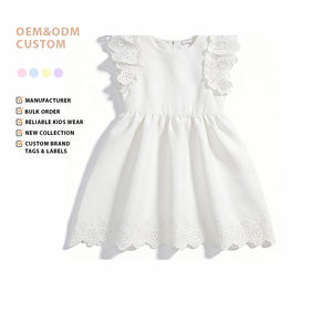 فستان أنيق عالي الجودة للأطفال بأكمام دانتيل مجوفة وتنورة بخصر ضيق وسحاب خلفي للفتيات - Product Image 1