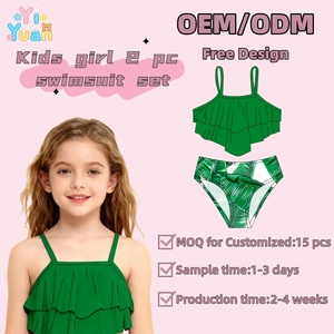 Traje <span class=keywords><strong>de</strong></span> Baño <span class=keywords><strong>de</strong></span> Dos Piezas para Niñas, Diseño Personalizado Yiwu Yiyuan, Bikini con Volantes en Capas, Tirantes Ajustables - Product Image 1