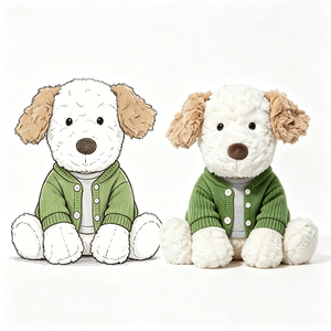 Adorable Peluche de Perro <span class=keywords><strong>Caniche</strong></span> con Pelo Rizado y Suave, <span class=keywords><strong>Abrigo</strong></span> Tejido Verde Vintage con Camiseta Interior Gris, Lindo Juguete de Peluche de Perro - Product Image 2