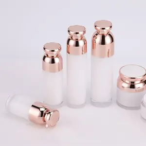 Strapless Design Vacuum Press Acrylic Airless Cream Jar With Cap Lotion Bottle Set