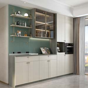 Retro Style <b>Vintage</b> Inspired Home Bar Wine Cabinet Warm Wood Tone with Curved Edges Nostalgic Dining Space French Design Style - Product Image 2