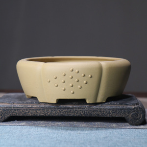 Purple <b>Clay</b> Bonsai <b>Pot</b> Drum Shape Desktop Indoor Chinese Style Petal Planter - Product Image 4