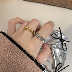 Simple <b>Millet</b> Grain Glossy Delicate Smooth Ring Made of Stainless Steel Casting 18K Gold-plated Women's Open Ring - Product Image 3