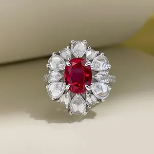 New S925 Silver Ring Luxury Retro Surrounding 8*10 Fat Square Ruby Eternal Jewelry Lady 5A Zircon
