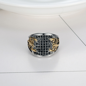 Anillos de Sello de Acero Inoxidable Estilo Hip Hop con Signo del Zodiaco Escorpio, Cristal Negro y Oro de 18K para Hombre y Mujer - Product Image 4
