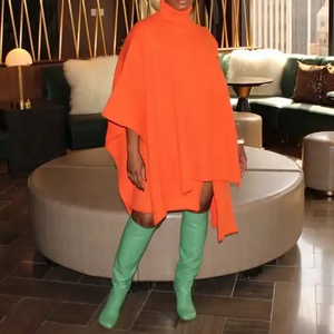 Único <span class=keywords><strong>2</strong></span> Piece Turtleneck Poncho Mulheres Vestido De Manga Longa Com Lado Split Irregular Knit Sweater Set Sweater Dress Womens Dresses - Product Image 1