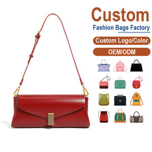 Sac bandoulière en cuir rouge - Cuir de vachette véritable, boucle à rayures verticales + sangle réglable, OEM pour marques de luxe - Product Image 1