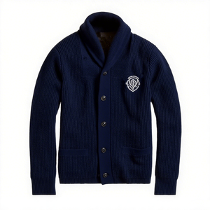 Áo len nam cổ V mùa đông, một khuy, có túi, thêu logo - Product Image 3