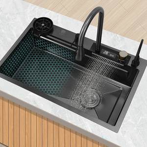 Fregadero de Cocina Grande de Acero Inoxidable Nano Hecho a Mano con Grifo con Pantalla Digital para Uso Doméstico - Product Image 1