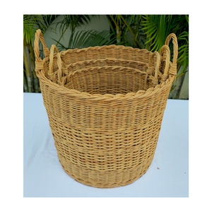 Natural Rattan Storage <b>Baskets</b> Set of 3 Handwoven <b>Rectangular</b> with Handles Multi-Purpose Rustic Design for Neatening - Product Image 3