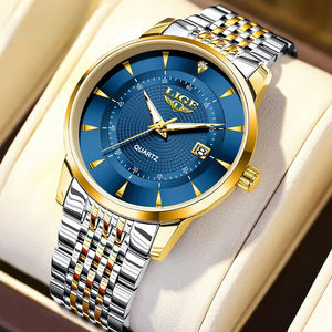 Reloj de pulsera para hombre, sencillo, con esfera azul de 40 mm, con diamantes de imitación, de acero inoxidable, cuarzo, con calendario, estilo empresarial, a la moda, resistente al agua 3 BAR - Product Image 1