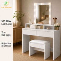 Table de maquillage Joystar avec miroir et éclairage LED, avec tabouret, lumière réglable 3 couleurs CCT, câble USB de 2 m, verre et bois