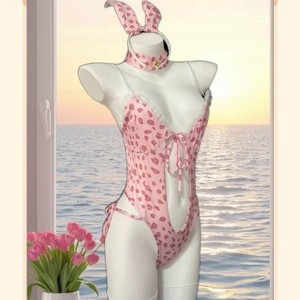 Golden Shuttle Weaving Fun <b>Bunny</b> Bodysuit Pink Leopard Print Women's <b>Costume</b> Fancy Dress Role Play Outfit - Product Image 4