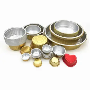 Ristorante di alta qualità per alimenti che serve ciotola rotonda addensata 1370ml in oro padella profonda monouso in fogli di alluminio con coperchio