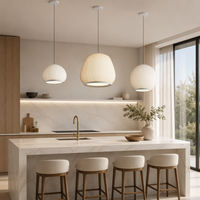 Lámpara Colgante Transcendente Plegada, Esfera Cúpula Acanalada en Blanco Hueso, LED Cálido Ajustable, para Isla de Cocina, Grado Profesional, Elegante y Noble