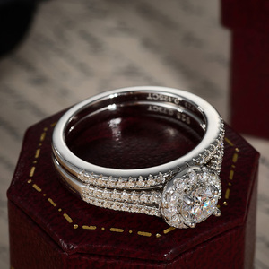 GRA Certified VVS Iced Out Moissanite Diamond 2 Row Halo Ring 925 Sterling Silver <span class=keywords><strong>Engagement</strong></span> Moissanite Band para mujeres Boda - Product Image 2