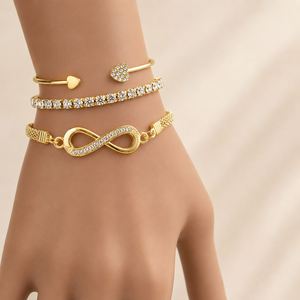 3 Pcs/Set Fashion Gold Plated Zircon <b>Infinity</b> Pattern 8 Number Ajustable <b>Bracelet</b> Set for Women Jewelry - Product Image 2