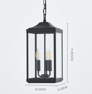 Lanterna da Portico a 3 Luci in Vetro Trasparente Nero Opaco, Lampada Pendente per Esterni di Media Dimensione per Ingresso e Porta d'Entrata OEM - Product Image 2