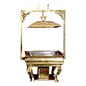 Plat de service rectangulaire en laiton plaqué or pour buffet, chauffe-plats pour restaurant, hôtel, traiteur - Product Image 3