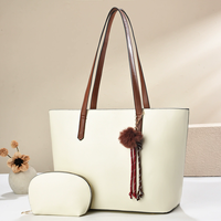 2pcs Tas Tote Wanita untuk Wanita Model Terbaru Tas Selempang Kulit PU Coklat Kapasitas Besar Tas Tote Dengan Dompet