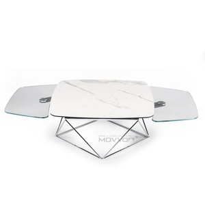 New Italian Design Tri-synchronous Motion <strong>Expanding</strong> Marble Glass <strong>Coffee</strong> <strong>Table</strong> with Stainless Steel Base - Product Image 1