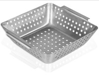 Panier de cuisson et de grillade portable en acier inoxydable argenté moderne pour fruits et légumes, idéal pour l'extérieur - Offre Spéciale