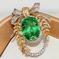 Broche élégante en cristal de zircon vert avec nœud, épingle de col raffinée, fleur de poitrine exquise pour femme