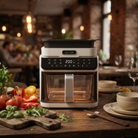 Friteuse à air chaud 1400W à cuisson rapide avec affichage visuel, panier en verre facile à nettoyer, écran tactile, multifonction, sans huile, appareil de cuisine pour la famille