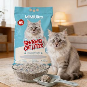 Litière pour chat écologique en bentonite de sodium - Agglomération rapide, 99 % sans poussière, hautement absorbante, contrôle des odeurs, charbon actif, jetable aux toilettes - Product Image 1