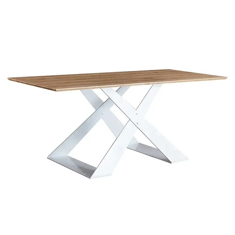 Moderno a buon mercato piccolo X forma di MDF Base rettangolare impiallacciatura di carta superiore tavolo da pranzo set tavolo da pranzo disegni