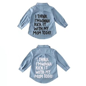 Camisas de otoño para niñas de 2 a 7 años, tops de mezclilla para niños, ropa con estampado de letras, chaqueta cálida de manga larga, abrigo para niños - Product Image 1