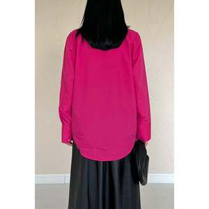 Camisa de Popelina Fucsia para Mujer, Blusa Informal con Botones para Uso Diario, Estilo Simple, Manga Larga - Product Image 1
