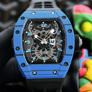 Reloj Automático de Alta Gama para Hombre, Estilo 022, Caja Azul Tonneau con Esfera Esqueleto y Ventana de Fecha - Product Image 6