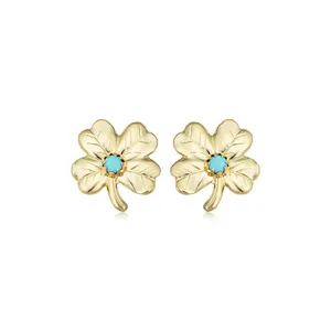 Gemnel 925 sterling silver high polish Clover stud earrings with Turquoise Stones for women party