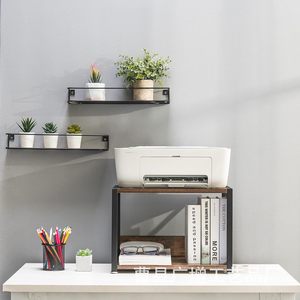 Wooden Desktop <b>Storage</b> Rack Double Layer <b>File</b> Organizer For Office Printer And Documents Brown Standing Type - Product Image 3