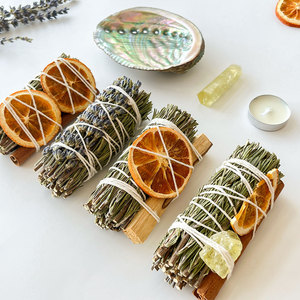 Kit de 7 Piezas de Incienso de Romero, Lavanda, Rodajas de Naranja, <span class=keywords><strong>Canela</strong></span> y Palo Santo, Plato de Cerámica para Quemar con Citrino Curativo - Product Image 5