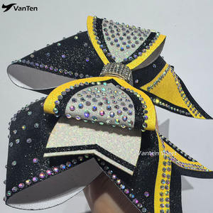 Moños de Competición de Alta Calidad Triple Threat, Color Amarillo Neón y Azul Rey, Moños Grandes de 7 Pulgadas con Cola Completamente Decorada con Pedrerí<span class=keywords><strong>a</strong></span> - Product Image 3