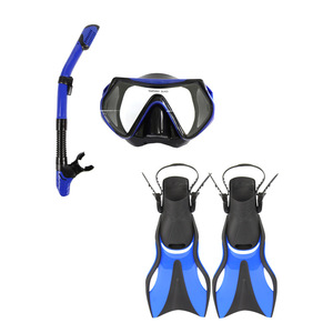 Ensemble de plongée avec masque, tuba et palmes réglables, bleu et noir, pour adultes et adolescents, taille M, ajustement régulier, matériau TPR - Product Image 1
