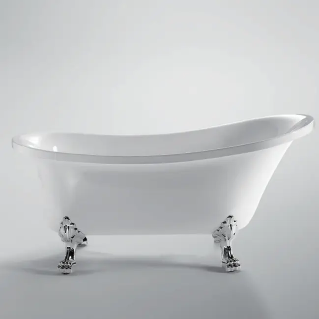 Medyag White Acrylic Bathtub Modern Stand Alone Bath Tub with Silver Supporting Foot Comfortable Bathtubs