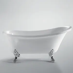 Baignoire luxueuse blanche en acrylique, bain avec support de pieds, style moderne simple, confortable, en argent