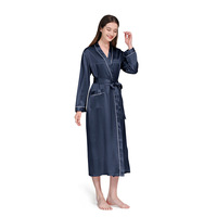 Nouvelle Arrivée Robe de Chambre/Chemise de Nuit Femme Été Sexy 100% Soie de Mûrier Respirante Col en V Manches Longues Vêtement d'Intérieur
