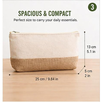 Pochette de maquillage élégante et portable en jute et coton avec fermeture éclair pour femmes, légère, pratique, sac cosmétique, sac de voyage, organiseur