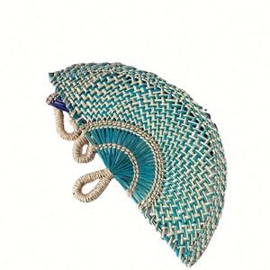 Ventilador de mano de paja tejida en oferta, abanico decorativo de junco marino natural para pared, sala de estar, porche, fondo o como colgante. - Product Image 1