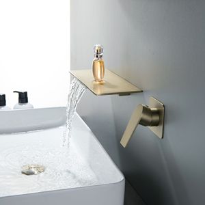 Jboyuan Wall Mounted Gold Concealed Basin Faucet Single Handle Waterfall Style Ceramic Valve Core Stainless Steel - Product Image 2