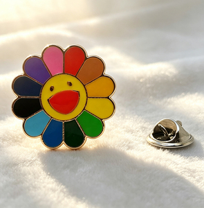 Colorful Flower Enamel Pin Badge Metal Circular Cute Fashion Safety Pin Nickel-Free Decorative Accessory - Product Image 3