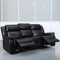 Ensemble de canapés inclinables extensibles au design moderne unique avec structure en bois, en cuir véritable noir, meubles de salon