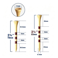 Accessoires de golf en bambou durables, prix d'usine OEM, 83/70 mm, tees de golf en bois personnalisés