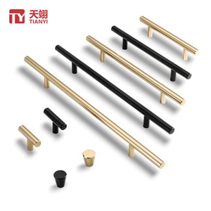 Modern <b>T</b>-<b>Bar</b> Cabinet Pulls Black Gold Aluminum Alloy Furniture <b>Handles</b> for Kitchen Cupboard & Drawer Stylish Hardware - Product Image 1